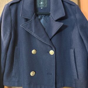 7 For All Mankind Dark Blue Crop Peacoat with Gold Accents